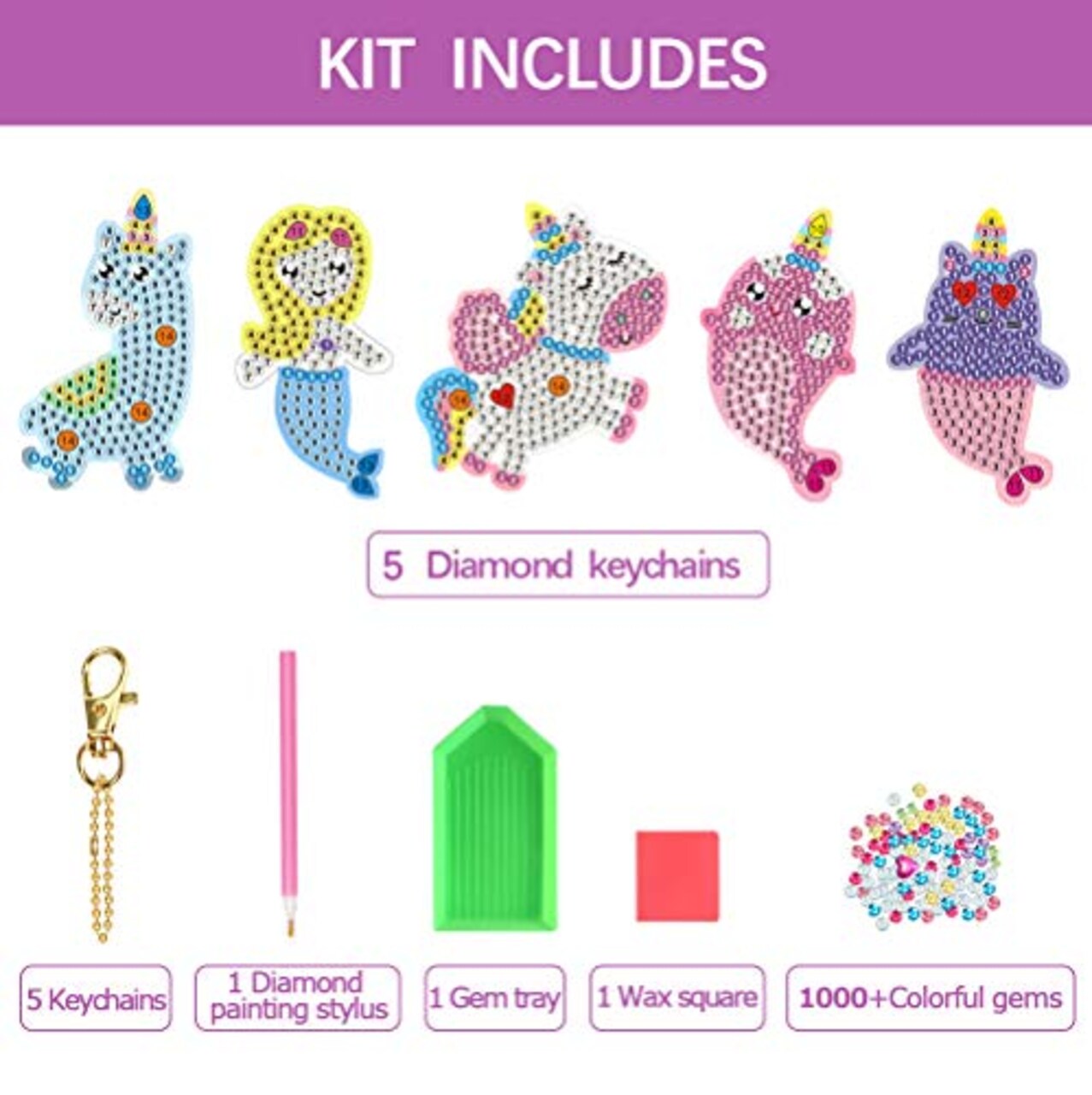 Arts and Crafts for Kids Ages 8-12 - Make Your Own GEM Keychains - 5D Diamond Painting by Numbers Art Kits for Girls Kids Toddler Ages 3-5 4-6 6-8 Easter Basket Stuffers